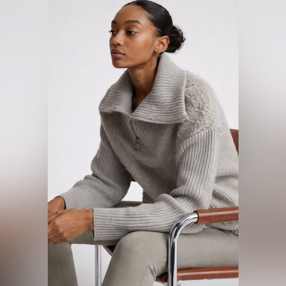 NWOT Varley Roger Zip Light Gray Cowl Neck Sweater oversized sherpa freeze